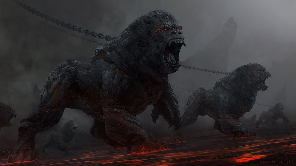 gorilla digital wallpaper, fantasy art HD wallpaper