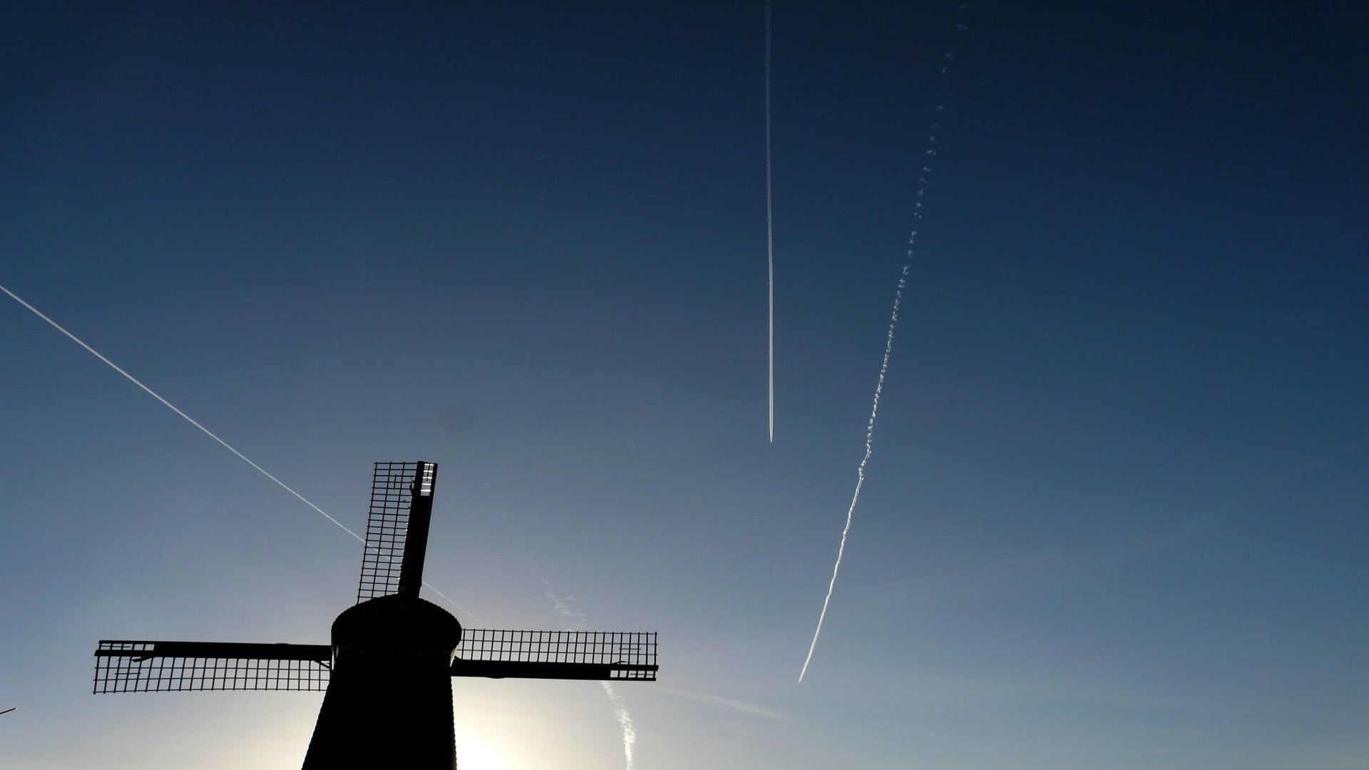 black and white floor lamp, windmill, sky