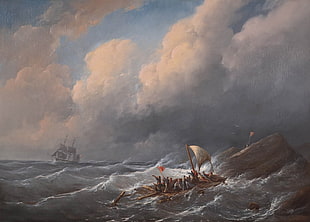 sailing boat painting, painting, sea, classic art, waves HD wallpaper