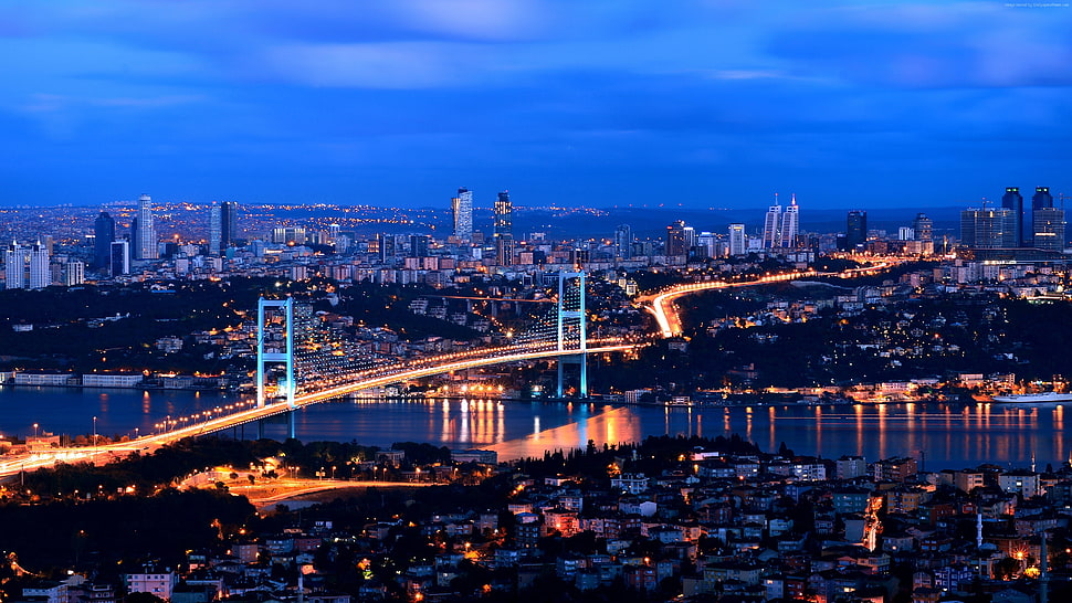 aerial view of metropolitan Istanbul, Turkey bridge HD wallpaper