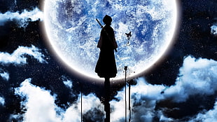 silhouette of anime character digital wallpaper, anime, Kuchiki Rukia, Bleach, Moon