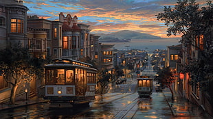 brown trailer cab, painting, San Francisco HD wallpaper