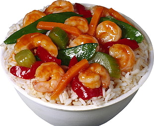 shrimp with vegetable sauce and rice