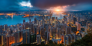 city buildings, Hong Kong, Victoria Harbour, morning HD wallpaper
