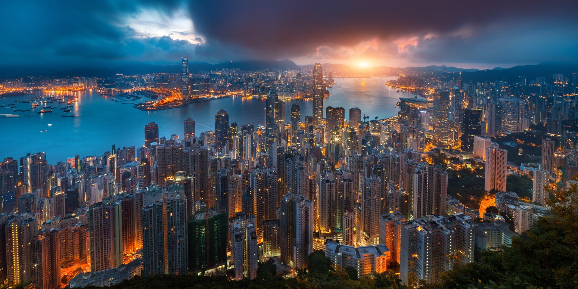 City Buildings Hong Kong Victoria Harbour Morning Hd Wallpaper