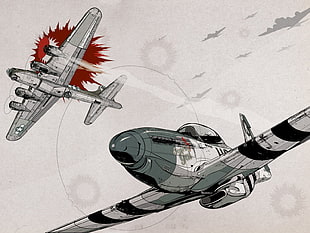 two aircrafts illustration, North American P-51 Mustang, aircraft, World War II, Boeing B-17 Flying Fortress