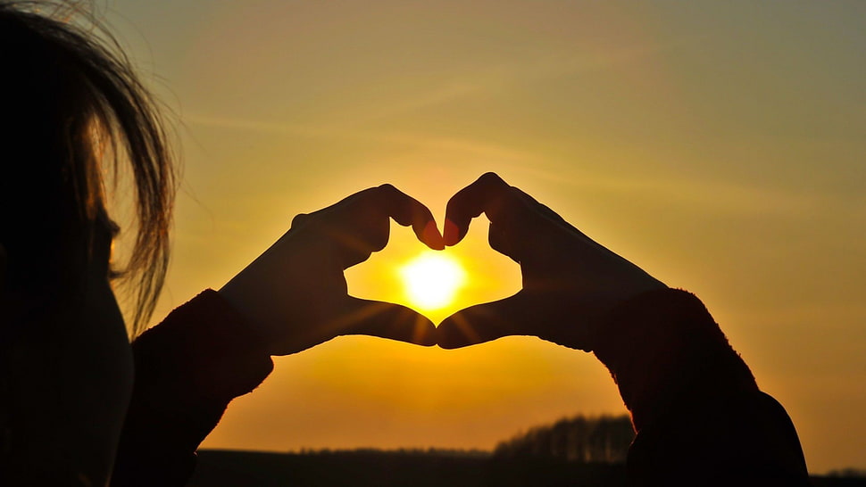 heart hand sign, hands, people, sky, sunlight HD wallpaper