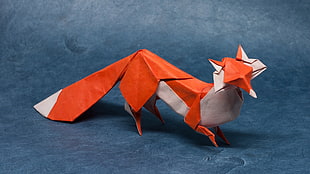 red and brown animal toy, artwork, nature, origami, paper