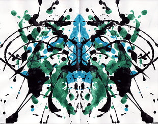 green and blue leaf plant, ink, paint splatter, symmetry, Rorschach test
