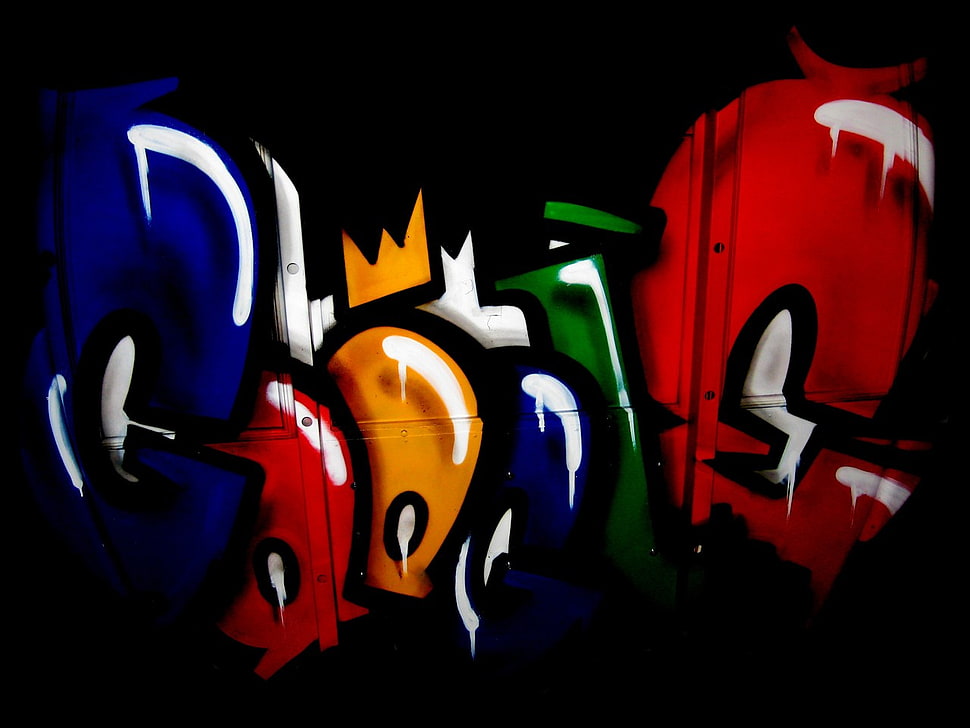 red and blkue graffiti artwork, graffiti, artwork, blue, red HD wallpaper