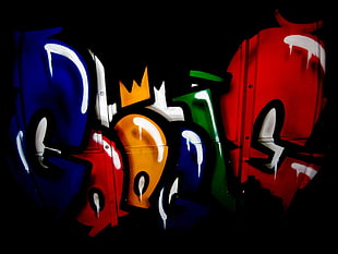 red and blkue graffiti artwork, graffiti, artwork, blue, red HD wallpaper