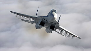 white fighter jet, aircraft, Mikoyan MiG-35, military aircraft