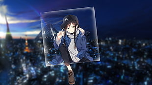 female anime character wearing cap and jacket