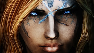 game character wallpaper, The Elder Scrolls V: Skyrim, wizard, blue eyes