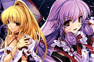 two female anime characters digital wallpaper