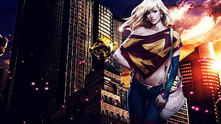 Artgerm, Supergirl, superhero, city