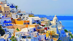 assorted-color concrete houses, Greece, landscape HD wallpaper