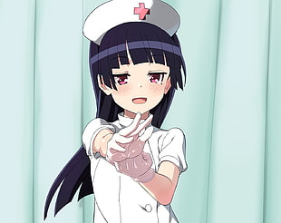 long black-haired woman wearing white top anime character