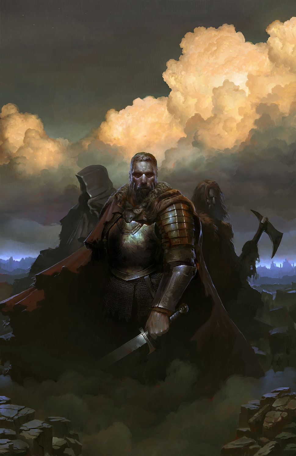 three knights illustration HD wallpaper