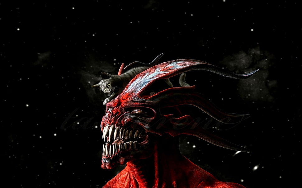 red devil illustration, surreal, artwork HD wallpaper
