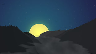 moon and forest silhouette illustration, landscape, minimalism