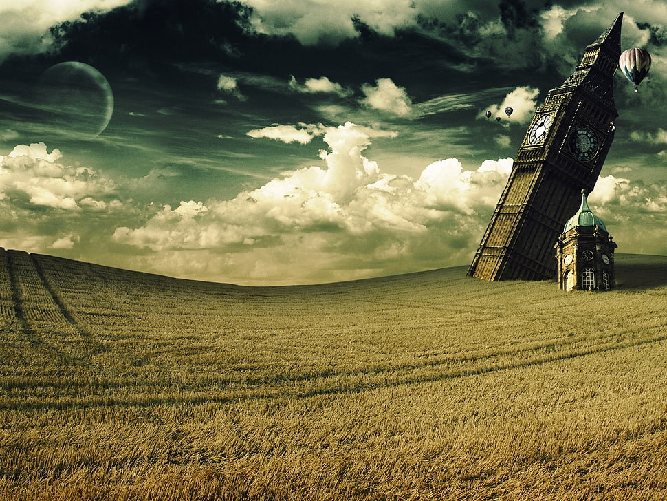 clock tower on gray sand HD wallpaper