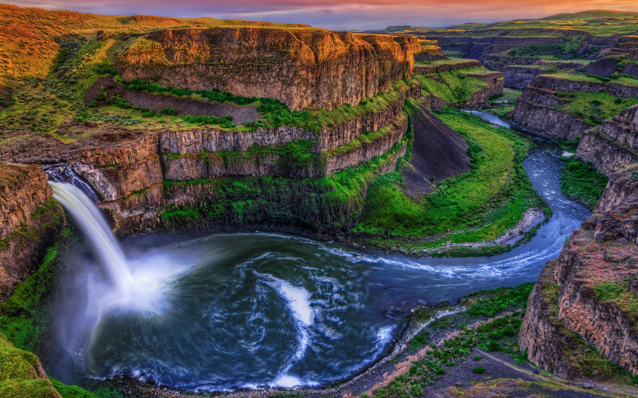 aerial photo of waterfalls, landscape