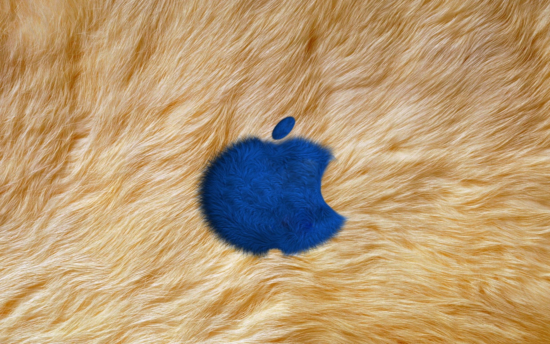 Apple logo print blue and brown sheepskin textile