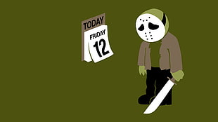 Jason Voorhees illustration, simple background, Jason Voorhees, humor, machete