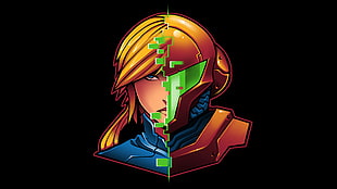yellow haired boy and armor illustration, splitting, Metroid, Samus Aran, Zero Suit Samus