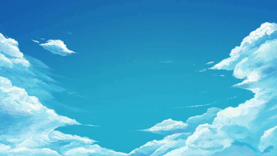 cloudy sky illustration, drawing, sky, clouds HD wallpaper