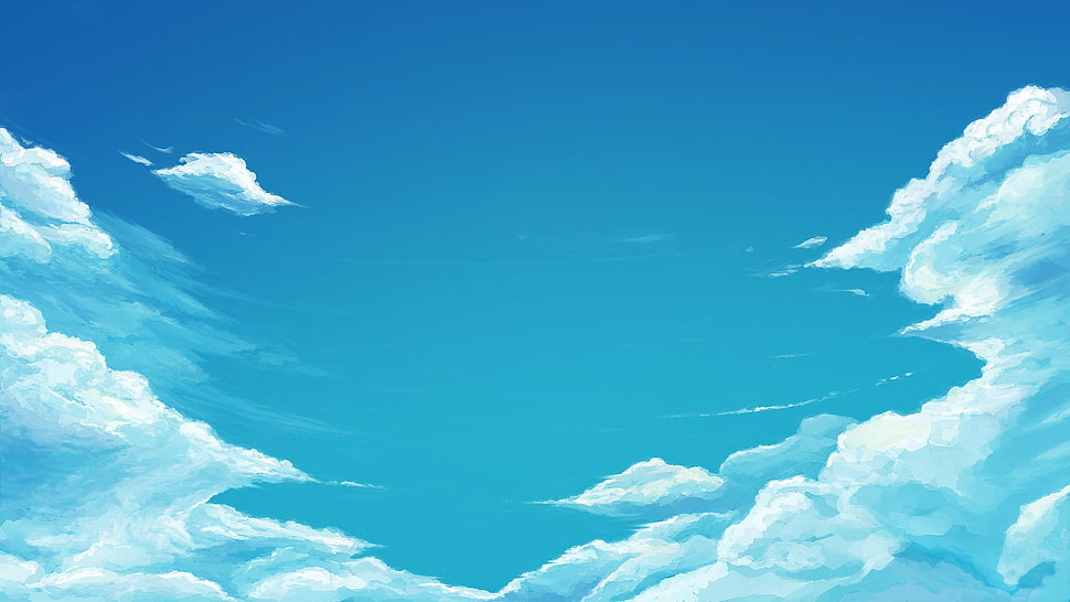 cloudy sky illustration, drawing, sky, clouds HD wallpaper