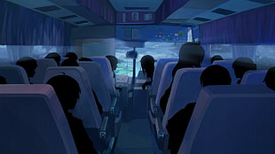 bus interior anime illustration, shadow, buses, clouds, Everlasting Summer