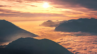 sea of clouds, nature, clouds, sunset, mountains