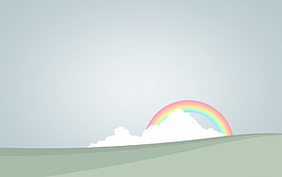 white cloud illustration, rainbows, valley, minimalism