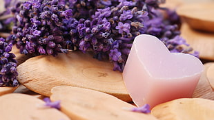 pink heart shape soap with purple flowers HD wallpaper