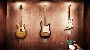 three assorted-color electric guitars, artwork, guitar, Guitar Hero, Slash HD wallpaper