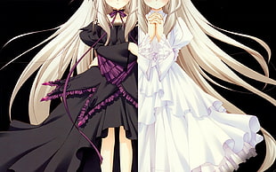 two white-haired female character illustrations