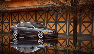 black BMW sedan HD wallpaper