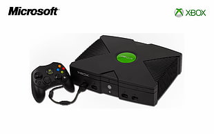 black Xbox Original console with controller, Xbox, Microsoft, consoles, video games HD wallpaper