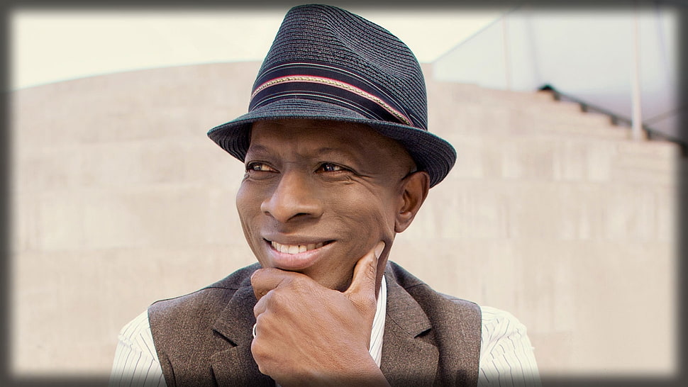 man in black fedora and brown formal suit jacket HD wallpaper