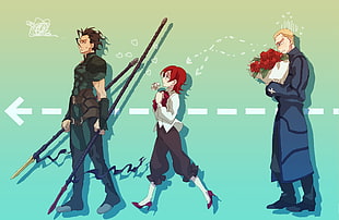 three animated characters illustration, Fate Series, Fate/Zero, Lancer (Fate/Zero)
