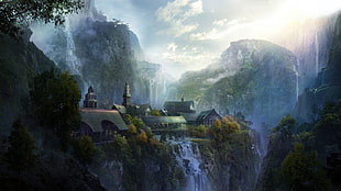 landscape photo, fantasy art, Rivendell, The Lord of the Rings