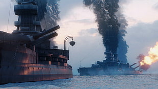 two gray warships, video games, Battlefield 1, film grain