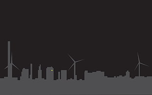 outline of high-rise buildings and wind turbines illustration HD wallpaper