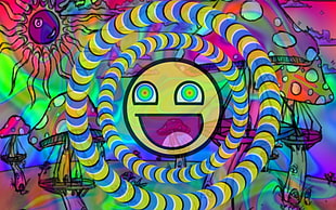 smiley face illustration, smiley, psychedelic HD wallpaper