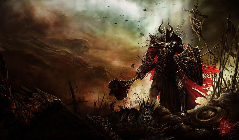knight holding mace and shield digital wallpaper HD wallpaper