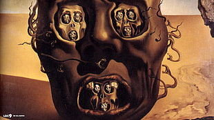 face with face digital art illustration, Salvador Dalí, painting, fantasy art, skull
