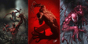 Venom splash art, artwork, collage, Spider-Man, Carnage