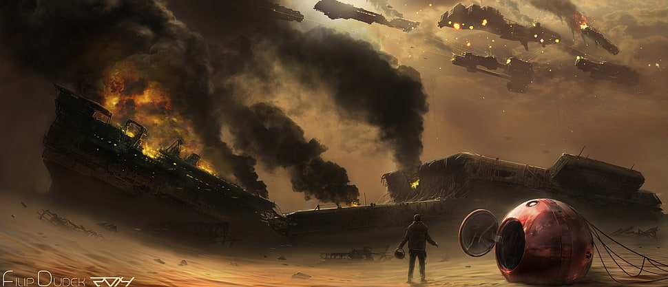 black ship digital wallpaper, futuristic, artwork HD wallpaper